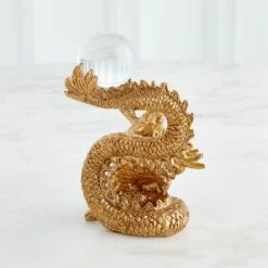 Dragon Holding Sphere-Gold Leaf -Online Home Decor 73007