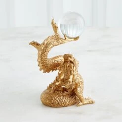 Dragon Holding Sphere-Gold Leaf -Online Home Decor 73008