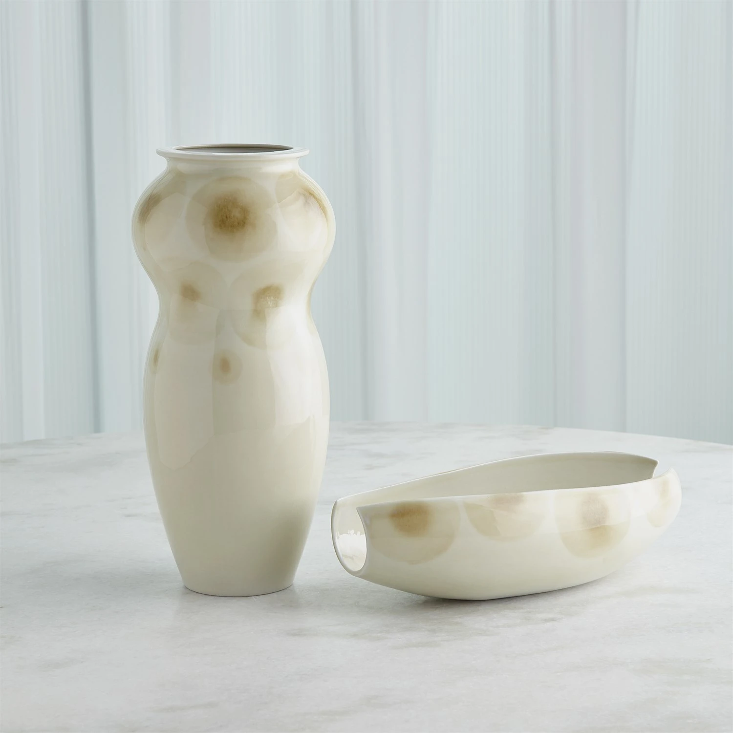 Spots Vase & Bowl-White W/Taupe Spots 6 Spots Vase & Bowl-White W/Taupe Spots - Image 4