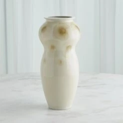 Spots Vase & Bowl-White W/Taupe Spots 13 Spots Vase & Bowl-White W/Taupe Spots -Online Home Decor 73852