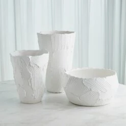 Chip Vases & Bowl-Matte White -Online Home Decor 73867