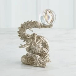 Dragon Holding Sphere-Silver Leaf -Online Home Decor 73893