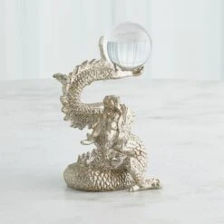 Dragon Holding Sphere-Silver Leaf -Online Home Decor 73894