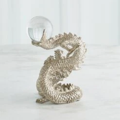 Dragon Holding Sphere-Silver Leaf -Online Home Decor 73895