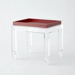 Acrylic Table W/Deep Red Leather Tray