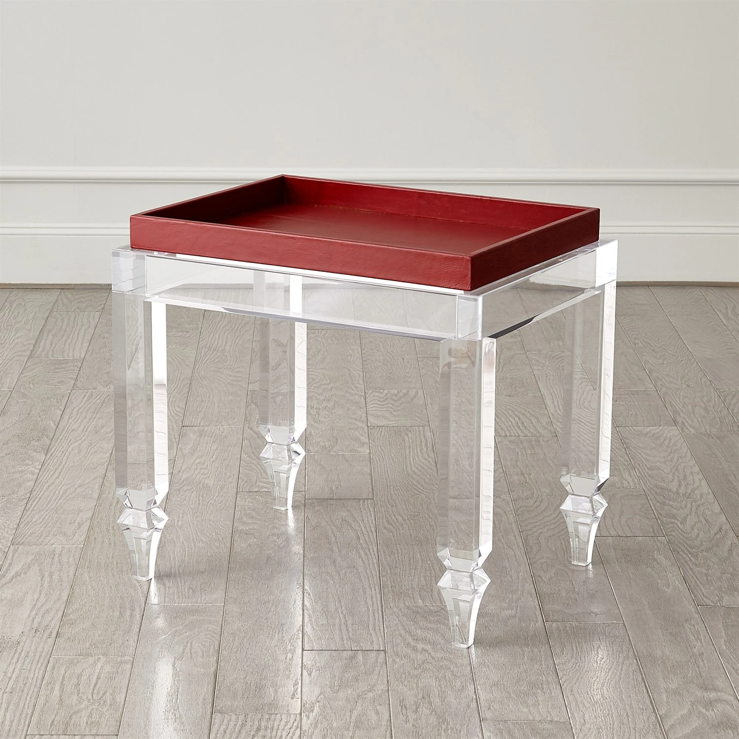 Acrylic Table W/Deep Red Leather Tray 4 Acrylic Table W/Deep Red Leather Tray - Image 2