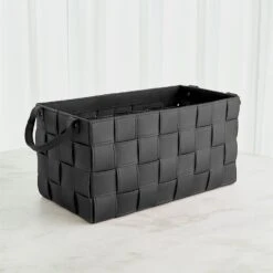 Soft Woven Leather Basket-Black -Online Home Decor 76102