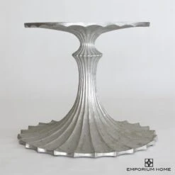 Flute Table 60" Walnut Top W/34" Silver Leaf Base -Online Home Decor 77911