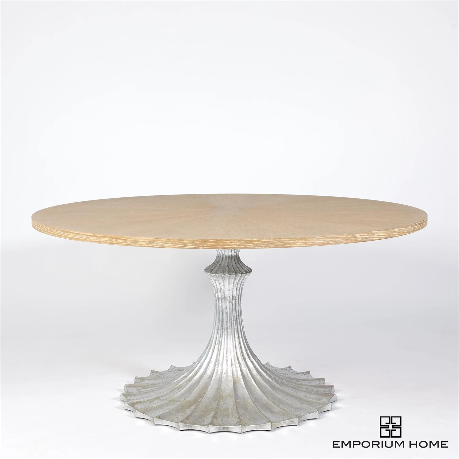 Flute Table 60" Cerused Oak Top W/34" Silver Leaf Base 3 Flute Table 60" Cerused Oak Top W/34" Silver Leaf Base