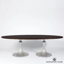 Flute Table 96" Walnut Top W/26" Silver Leaf Base