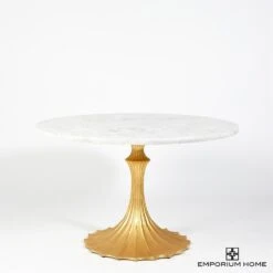 Flute Table 48" White Marble Top W/26" Gold Leaf Base