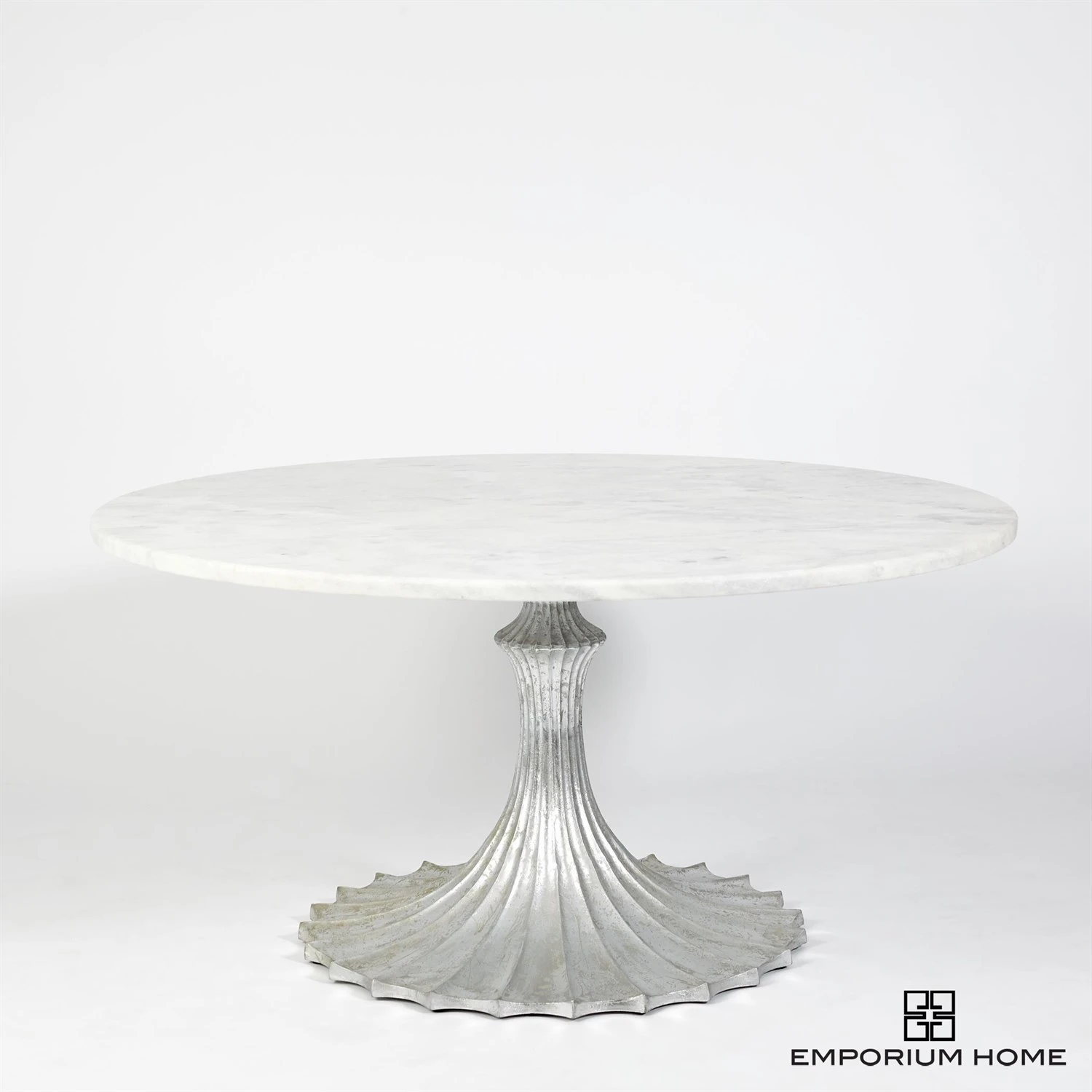 Flute Table 60" White Marble Top W/34" Silver Leaf Base 3 Flute Table 60" White Marble Top W/34" Silver Leaf Base