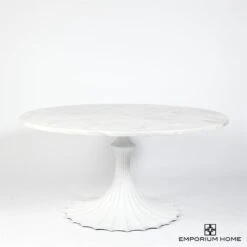 Flute Table 60" White Marble Top W/34" White Base