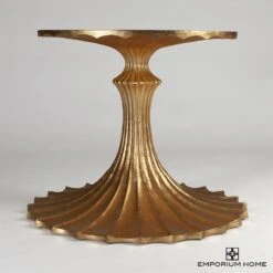 Flute Table 60" White Marble Top W/34" Gold Leaf Base -Online Home Decor 77983