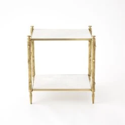 Arbor Side Table-Brass & White Marble -Online Home Decor 79459