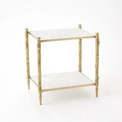 Arbor Side Table-Brass & White Marble -Online Home Decor 79460