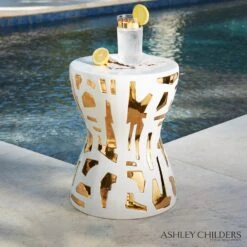 Abstract Gold/White Stool 8 Abstract Gold/White Stool -Online Home Decor 79709