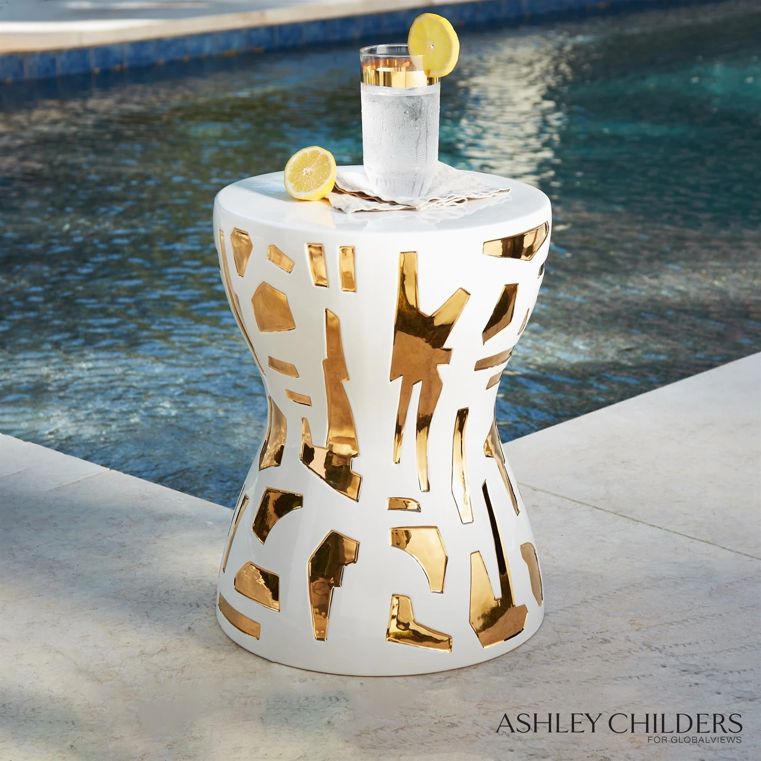 Abstract Gold/White Stool 5 Abstract Gold/White Stool - Image 3