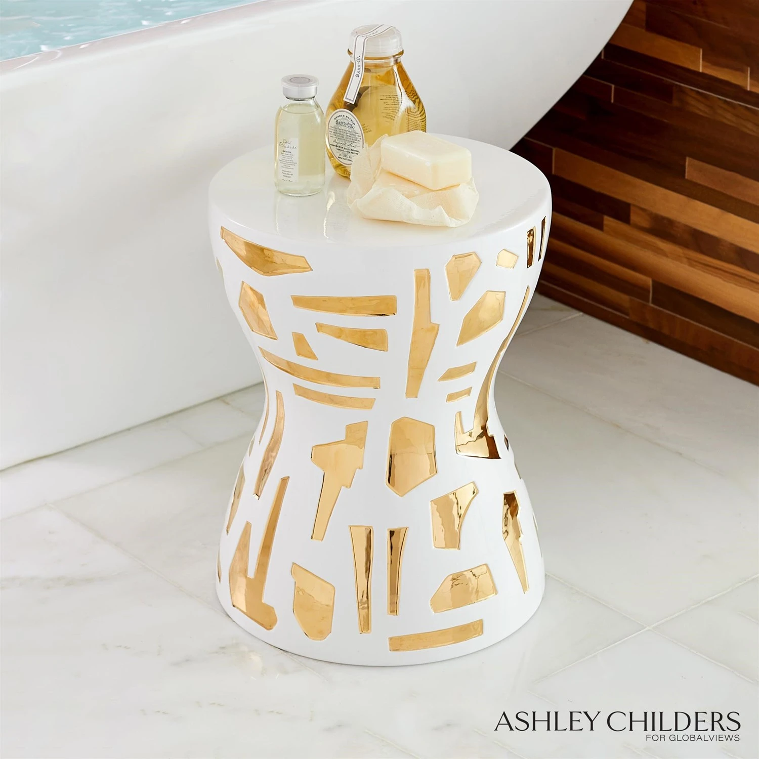 Abstract Gold/White Stool 4 Abstract Gold/White Stool - Image 2