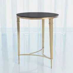 Round French Square Leg Table-Brass W/Black Granit