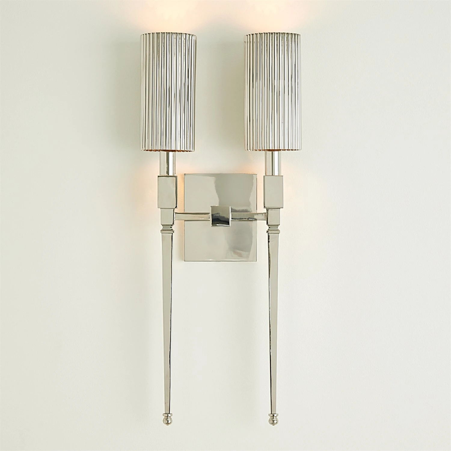 Fluted Double Sconce-Nickel 3 Fluted Double Sconce-Nickel