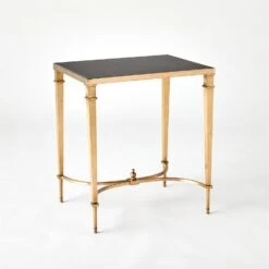 Rectangular French Square Leg Table-Brass & Black Granite