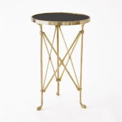 Directoire Table-Brass W/Black Granite Top