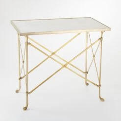 Rectangular Directoire Table-Brass & White Marble