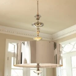 Turned Pendant Chandelier-Nickel-Lg