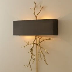 Twig Electrified Wall Sconce-Brass On Brass W/Bronze Shade