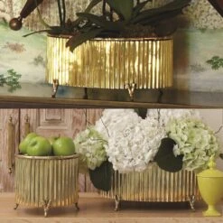 Corrugated Bamboo Cachepot-Brass -Online Home Decor 9.91953 9.91954 9.91955